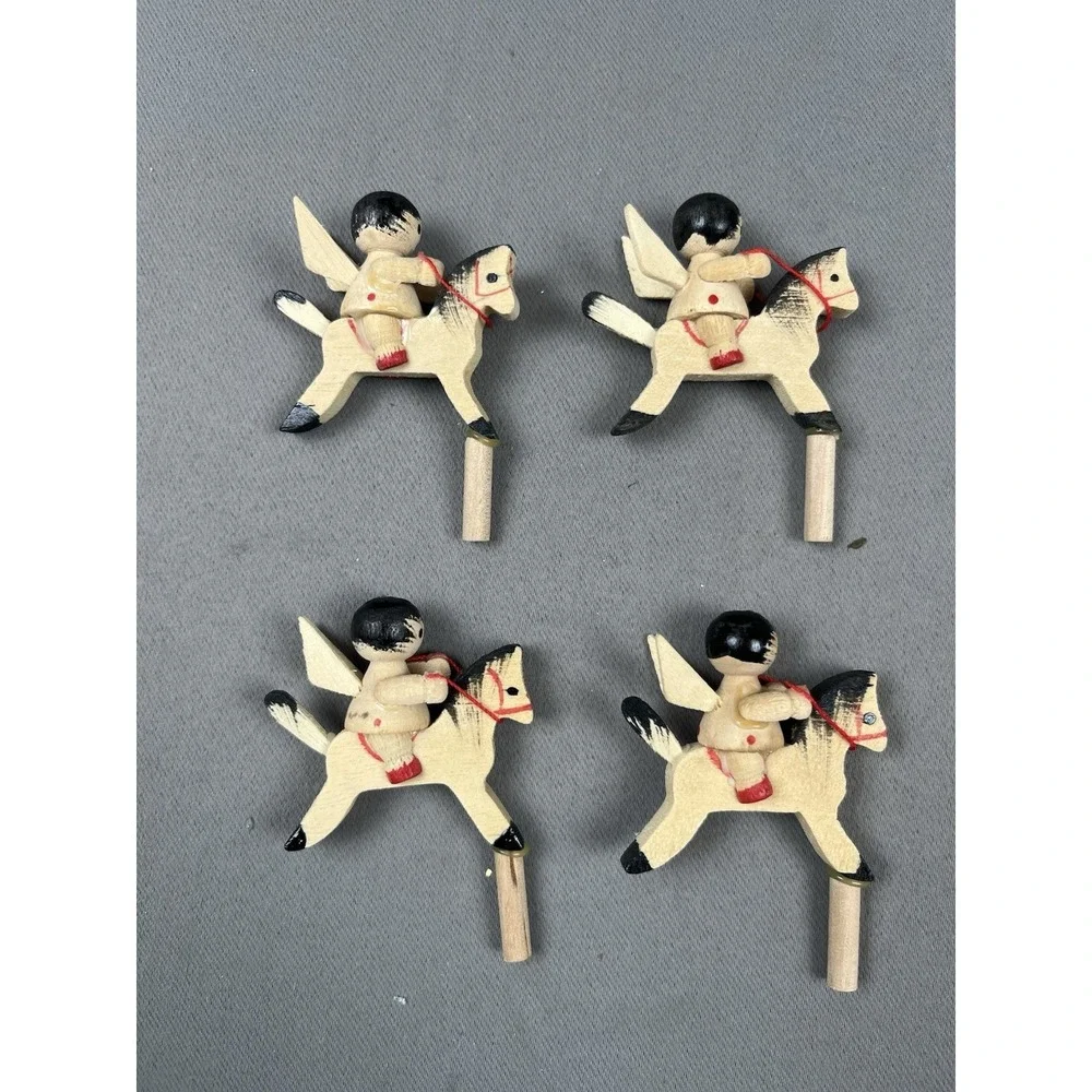 VTG Christmas Miniature Erzgebirge Angel On Horse Ornaments Pegs German Lot 4